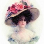 silk print goose lady hat w/roses